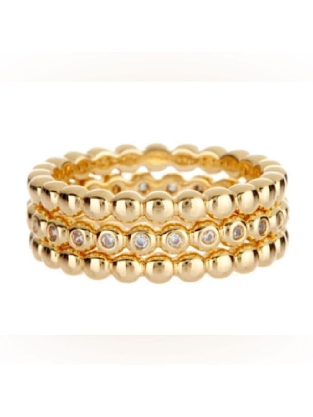 Luv AJ Beaded Diamonte 3 Piece Ring Set Gold New
